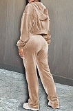 Khaki Preppy Women's Velvet Strapless+Cardigan Coat Trousers Plain Color Three Piece DR88137-2
