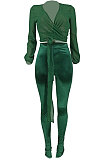 Black Women Chiffon Top Pure Color Pants Sets ED1084-2