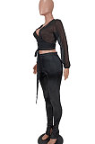 Red Women Chiffon Top Pure Color Pants Sets ED1084-1
