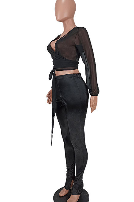 Red Women Chiffon Top Pure Color Pants Sets ED1084-1