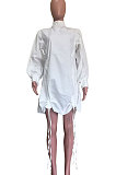 White Newest Women's Puff Sleeve Loose Drawsting Mini Dress ORY5213-1