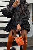 White Newest Women's Puff Sleeve Loose Drawsting Mini Dress ORY5213-1