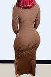 Black Modest New Ribber Long Sleeve High Neck Slim Fitting Slit Dress TC096-2