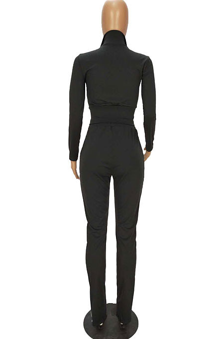 Royal Blue Women's Long Sleeve Stand Neck Tops Zipper Slit Trousers Matching Color Suit MN8387-2