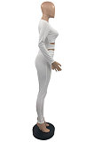 Black Cotton Blend Long Sleeve Round Neck Tops Pencil Pants Slim Fitting Suit PQ8064-2