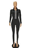 Bright Red Women's Long Sleeve Stand Neck Tops Zipper Slit Trousers Matching Color Suit MN8387-6