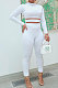 White Cotton Blend Long Sleeve Round Neck Tops Pencil Pants Slim Fitting Suit PQ8064-1