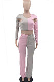 Pink Women Sexy Fashion Casual Spliced Hollow Out Pants Sets AYQ88015-1
