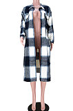 Khaki Women Casual Plaid Long Sleeve Cardigan Single-Breasted Long Shirts Coat GL6525-2