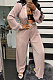 Pink Euramerican Women Casual Fashion Pleated Solid Color Pants Sets BE8053-2