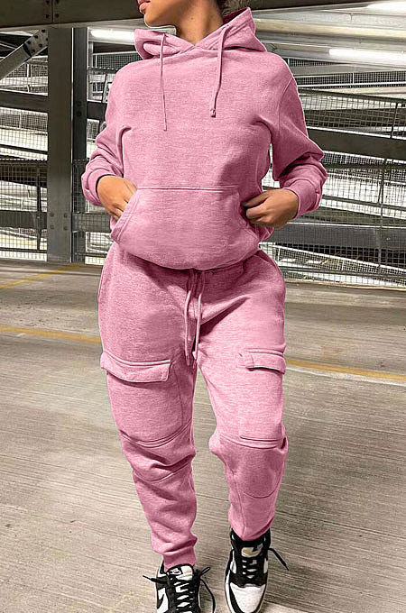 Black Trendy Loose Hoodie Long Sleeve Pure Color Sport Pants Sets BE8055-1