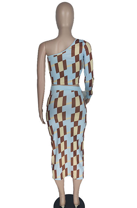 Yellow Blue Women Printing Milk Silk Single Sleeve Strapless Tank Skirts Sets LW88107-1