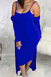 Red Autumn Winter Velvet Sexy Condole Belt Skirts Sets BLE2521-2