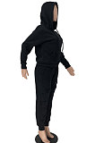 Pink Trendy Loose Hoodie Long Sleeve Pure Color Sport Pants Sets BE8055-2