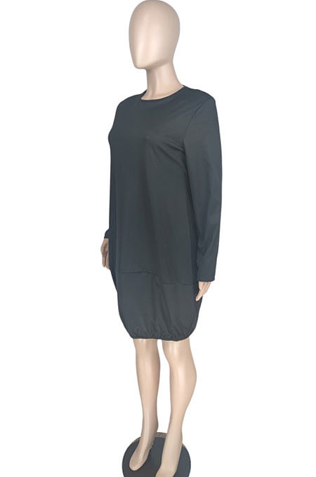 Black Women Long Sleeve Loose Solid Color Simplee Mini Dress LW88106-1