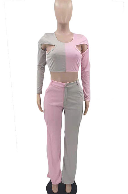 Purple Women Sexy Fashion Casual Spliced Hollow Out Pants Sets AYQ88015-4