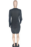 Red Women Long Sleeve Loose Solid Color Simplee Mini Dress LW88106-2