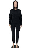 Black Trendy Loose Hoodie Long Sleeve Pure Color Sport Pants Sets BE8055-1