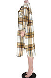 Red Women Casual Plaid Long Sleeve Cardigan Single-Breasted Long Shirts Coat GL6525-1