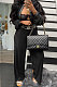 Black Euramerican Women Casual Fashion Pleated Solid Color Pants Sets BE8053-3