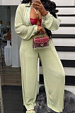 White Euramerican Women Casual Fashion Pleated Solid Color Pants Sets BE8053-4