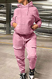 Gray Trendy Loose Hoodie Long Sleeve Pure Color Sport Pants Sets BE8055-3