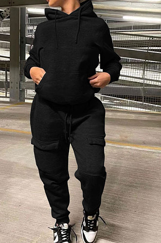 Pink Trendy Loose Hoodie Long Sleeve Pure Color Sport Pants Sets BE8055-2