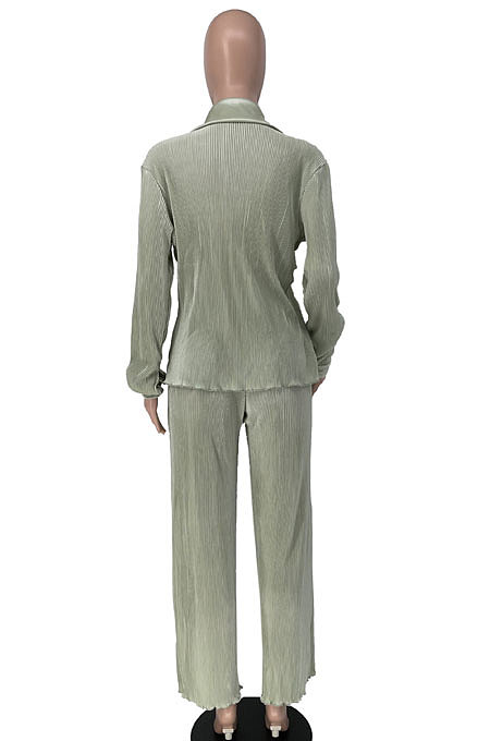 Black Euramerican Women Casual Fashion Pleated Solid Color Pants Sets BE8053-3