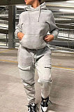 Gray Trendy Loose Hoodie Long Sleeve Pure Color Sport Pants Sets BE8055-3