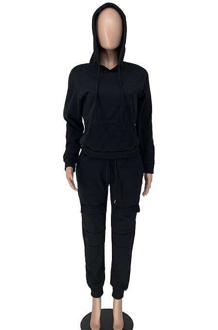 Pink Trendy Loose Hoodie Long Sleeve Pure Color Sport Pants Sets BE8055-2
