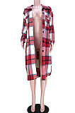 Blue Black Women Casual Plaid Long Sleeve Cardigan Single-Breasted Long Shirts Coat GL6525-3
