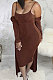 Coffee Autumn Winter Velvet Sexy Condole Belt Skirts Sets BLE2521-6