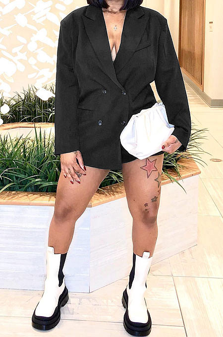 Black Women Long Sleeve Pure Color Long Coat AMM8370-1