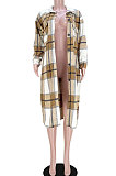 Red Women Casual Plaid Long Sleeve Cardigan Single-Breasted Long Shirts Coat GL6525-1