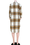 Blue Black Women Casual Plaid Long Sleeve Cardigan Single-Breasted Long Shirts Coat GL6525-3