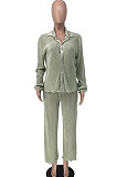 White Euramerican Women Casual Fashion Pleated Solid Color Pants Sets BE8053-4