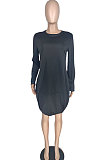 Red Women Long Sleeve Loose Solid Color Simplee Mini Dress LW88106-2
