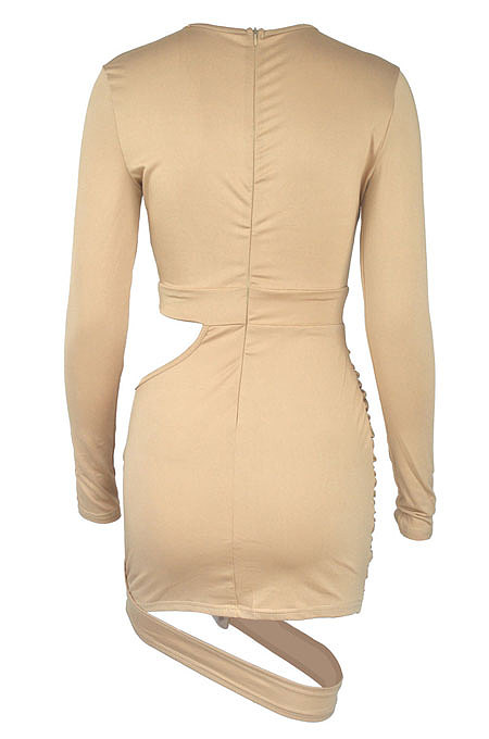 Side Cut Out Bodycon Party Dress in Apricot