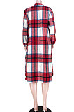 Red Women Casual Plaid Long Sleeve Cardigan Single-Breasted Long Shirts Coat GL6525-1