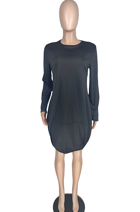 Black Women Long Sleeve Loose Solid Color Simplee Mini Dress LW88106-1