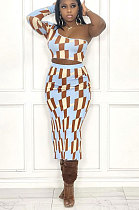 Yellow Blue Women Printing Milk Silk Single Sleeve Strapless Tank Skirts Sets LW88107-1