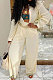 White Euramerican Women Casual Fashion Pleated Solid Color Pants Sets BE8053-4