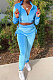 Blue Women Long Sleeve Zipper Hoodie Fashion Velvet Pants Sets FFE189-3