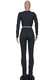 Brown Women Long Sleeve Sexy Low Collar Dew Waist Shirred Detail Hollow Out Pants Sets ED1094 -4