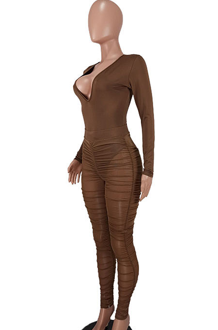 White Wome's Trendy Sexy Mesh Spaghetti Milkl Silk V Collar Pants Sets ED1093-1