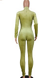 Black Women's Pure Color High Collar Korea Velvet Hollow Out Zipper Bodycon Jumpsuits ED1092-1