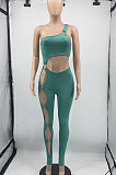 Green Women Sexy Off Shoulder Tight Crop Pure Color Mid Waist Bodycon Jumpsuits DR88120-1