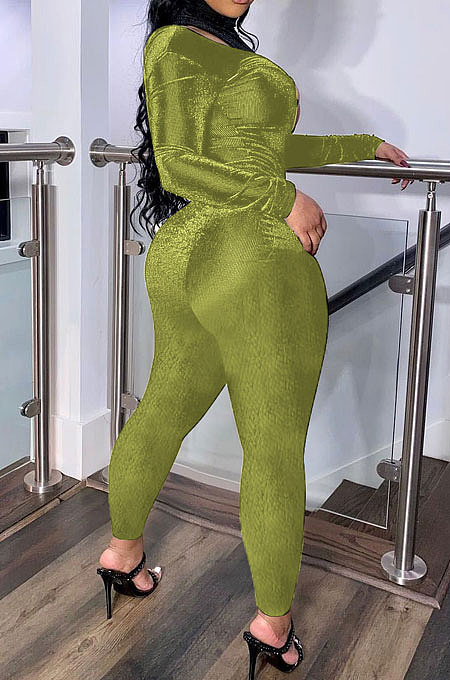 Black Women's Pure Color High Collar Korea Velvet Hollow Out Zipper Bodycon Jumpsuits ED1092-1