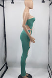 White Women Sexy Off Shoulder Tight Crop Pure Color Mid Waist Bodycon Jumpsuits DR88120-2