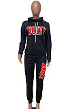 Army Green Casual Sporty Simplee Letter Long Sleeve High Neck Long Pants Sets LD9025-3